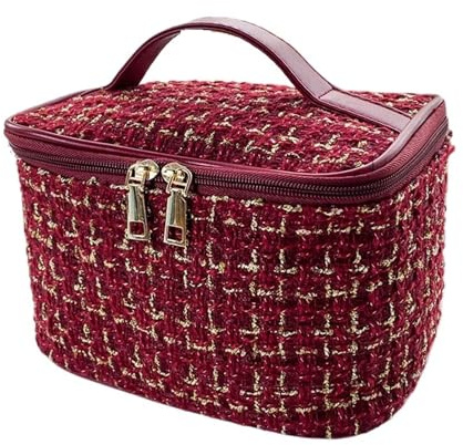 ZWCSHUU Borsa for Il Trucco Scatola for Il Trucco Plaid da Viaggio Borsa Portatile for Articoli da Toilette Portatile di Grande capacità Borsa Cosmetica da Donna(Burgundy)