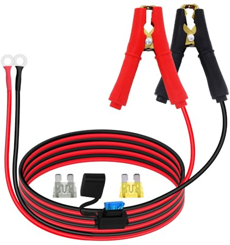 YINGAYOU batteriklämma till O-ring medsäkring Batteriladdarklämmor till O-ring 12 V 24 V 14 AWG 25 A, appliceras på växelriktare, motorcykel, bil, solenergikontroller är ansluten (3 m)