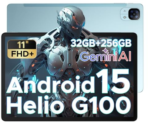 DOOGEE Tab E3 Android 15 AI Tablet 2025, 32GB+256GB/2TB, 11 Inch FHD+& 90 Hz, Helio G100 Gemini AI Gaming Tablet, 8800mAh Big Battery, 7.5mm Metal Body, Dual SIM Slot, 5G WIFI|GPS|BT5.2|Face ID,Blue