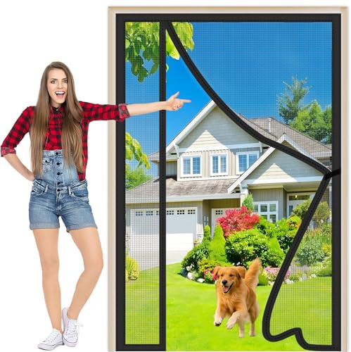 Sidoöppning Magnetisk skärmdörr 235x250cm Magnetisk insektsfönsterduk med magneter och full ram Magic Close Automatically Insektskydd Dörr utan springa för Patio Svart