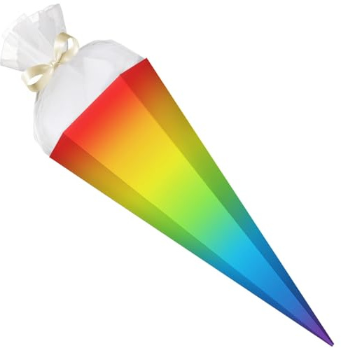 GRAVURZEILE - Bedruckte Schultüte - Verlauf Regenbogen - Rohling mit versch. Motiven zum basteln - Geschenk zur Einschulung - Sechseckige Zuckertüte für Jungen & Mädchen - 61 cm mit Tüll-Verschluss