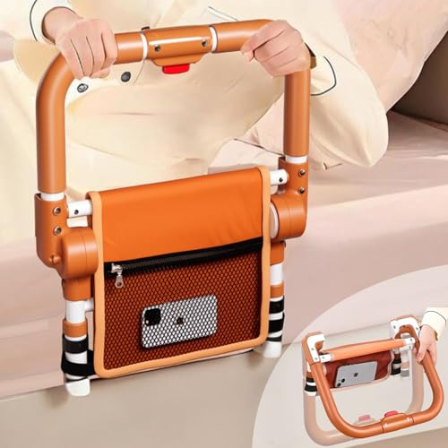 CYHWQ Barrière de Lit Pliantes, Barrière Lit pour Personnes Âgées, Réglable sur 3 Hauteurs avec Poche de Rangement, pour Seniors, Personnes à Mobilité Réduite et Femmes Enceintes (sans Pied)