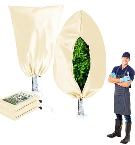 2 Pezzi Protezione Invernale per Piante,80x120 cm Telo per Piante Antigelo,Cappuccio Protezione Piante con Cerniera, Tessuto Non Tessuto per Piante Riutilizzabile adatto per Giardini(80x120 cm,Beige)