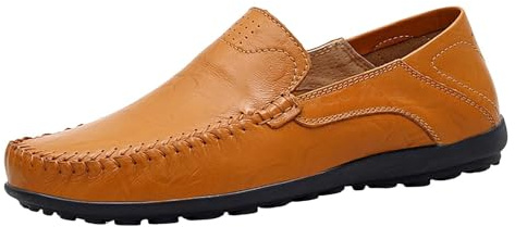 Chaussures en cuir pour homme - Chaussures de loisirs avec dessus en cuir à mémoire de forme - Mocassins légers et aérés - Chaussures d'extérieur avec amortissement - Semelle en caoutchouc - Un pied