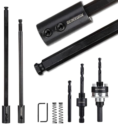 GEINXURN General Quick-Change Hole Saw Mandrel Kit, Includes 7/16-inch and 3/8-inch Arbor, 3 Pilot Drills, 2 hex Wrenches,Springs with 8“-3/8 inch and 10”-1/2 Inch Hex Shank Locking Impact Extension