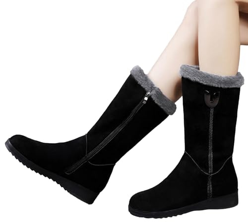 Bottes chaudes isolées pour femme - Bottes de neige pour temps froid - Bottes d'hiver doublées en cuir synthétique avec mollet moyen - Bottines tendance et imperméables - Légères - Antidérapantes
