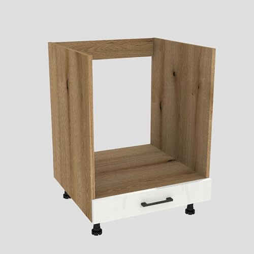 Laclar Capri Backofenschrank Unterschrank Küche 60×82×52,8 cm für Einbau-Backofen - Küchenschrank modern & stabil mit Tür - Soft-Close Scharniere - Eiche Evoke, Front Weiß matt