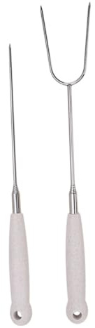 TINEASUR 2 Stück Edelstahl Teleskop Grillgabel mit Ergonomischem Griff Langlebige BBQ Spieße für Camping und Outdoor Sichere Glatte Gabelköpfe Praktische Fleischgabeln für Barbecue und