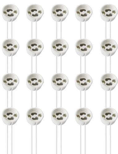 BEELUKY GU10 Fassung 20er Set, Lampenfassung mit 15 cm Hochtemperatur-Silikonkabel (0.75mm²) – Keramiksockel für LED, Glühlampe, Halogen, 300℃ Hitzebeständig, 0-250V, 0-300W
