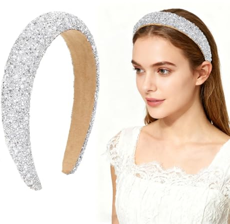 Hårband dam, glitter pannband silver, hårband dam bred, hårband silver födelsedagspresent, hårband glitter för kvinnor flickor bröllop brud hårsmycke