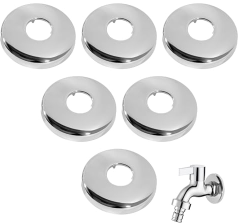 6er Set Rosetten für Duscharmaturen 3/4 Ø 26mm x 75mm x 15mm, Rosette für Wasserhahn Innen Ø 26mm, Stöpsel Waschbecken Silber, Passend für Wandmontage Duscharmaturen, Waschbecken & Spüle