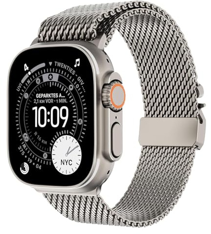 Titan armband för Apple Watch Ultra 3/2/1 49 mm, nytt designlås titan Milanesiskt armband för Apple Watch armband 49 mm 46 mm 45 mm 42 mm (serie 3 2 1), Serie 11/10/9/8/7/6/5/4/3/2/1/SE, Medium