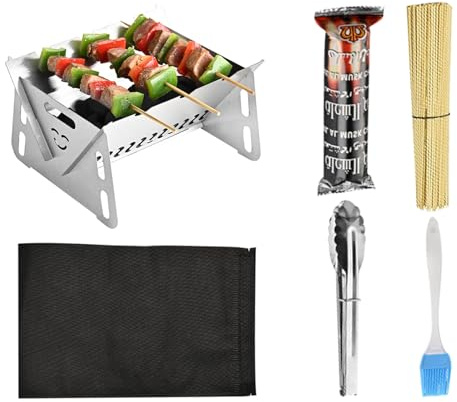 Barbecue da campeggio | in acciaio e pieghevole, per escursioni | per escursioni a piedi | per lo zaino in spalla, cortile, terrazza, viaggi, feste in giardino