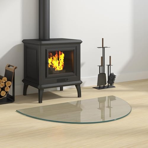 GeenYuu Feuerstelle Glasplatte Transparent 800 x 500 mm aus gehärtetem Glas, hitzebeständig, kaminbodenplatte und funkenschutz für kaminofen, parkett, laminat, brandschutz und bodenschutz