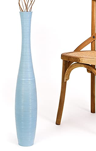 Leewadee Jarrón Grande De Suelo - Jarrón Alto De Madera De Mango para Ramas Decorativas, 65 cm, Azul