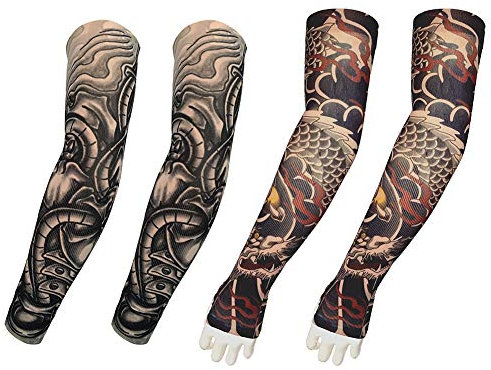 EQLEF Tattoo ärmel Männer, Soft Fake Temporäre Tätowierung Ärmel Cover Arm Strümpfe Sonnencreme Ärmel für Kostüm und Sport (Schwarz, rot)