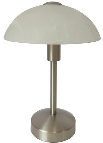 Dapo Glas-Tisch-Leuchte-Lampe MISCHA Metall nickel, Murano-Glas Stil H: 30cm D: 22cm, E14, Wonhzimmer-Nachttisch-Fensterbank-Kommode-Leuchte-Lampe (Nickel)
