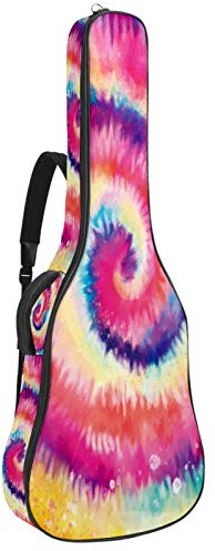 Gitarrentasche mit Reißverschluss, wasserdicht, weich, für Bassgitarre, Akustik- und klassische Folk-Gitarre, Batik-Wirbel, bunt, abstrakt.
