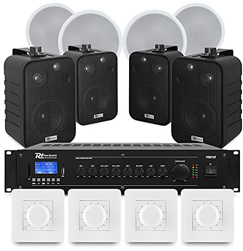 Power Dynamics 4-Zone Commercial Sound System - Bluetooth Amplifier, Wall & Ceiling Speakers, Multi Zone Audio with Individual Volume Control for Background Music in Bars, Shops & Restaurants