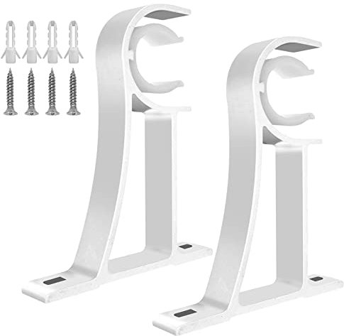 TOKPLNU Staffe per aste per tende, resistenti, ganci bianchi per aste per tende, in lega di alluminio, supporti per aste per tende da 28-35 mm, confezione da 2