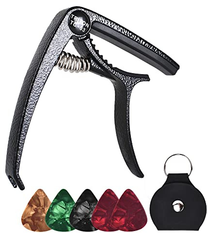 Alnicov Guitar Capo,Zinc Alloy Capo with 5 Picks & Holder for Acoustic Electric Guitars Bass Ukulele Mandolin Banjo
