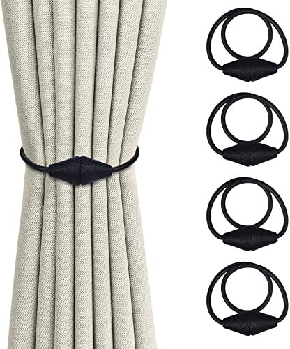 Dalababa 4 Stück Magnetische Vorhang Raffhalter, Gardinen Halter mit Magneten, Vorhangschnalle Raffhalter für Vorhänge Gardinenhalter, für Zuhause Büro Café Dekoration, Schwarz