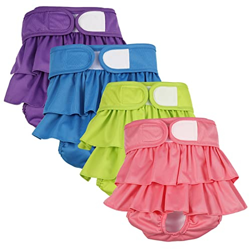 Chenkaiyang 4 Pack Dog Diapers Female Washable Dog Diapers Reusable Puppy Diapers Highly Absorbent Comfortable Doggy Diapers for Dogs in Heat or Excitable Urination(L Candy Color)