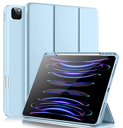 Vobafe Hülle Kompatibel mit iPad Pro 12.9 Hülle 6./5./4./3.Generation | TPU Flexible Rückseite mit Stifthalter für iPad Pro 12,9 2022/2021/2020/2018, Unterstützung Pencil 2 Aufladung, Hell Blau