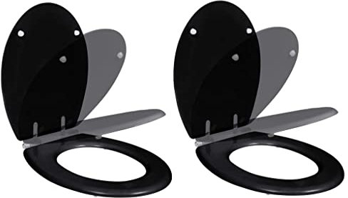 HOMIUSE Toilettensitze 2 Stk. mit Absenkautomatik MDF Schwarz Toilettendeckel Wc Sitz mit Absenkautomatik Toilettendeckel mit Absenkautomatik Klobrille Wc Deckel Universell Design 45x36 cm