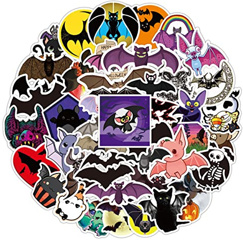 POPNWOW Cartoon Fledermaus Aufkleber 50 Stück, Wasserdicht Vinyl Cute Bat Stickers für Reisekoffer Gepäck Laptop Wasserflasche Smartphone Fahrrad Skateboard Helmet Gitarre
