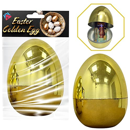 HOVUK Large Golden Egg for Easter, Metallic Plastic Eggs, Easter Centerpiece Golden Egg, Decorative Fillable Easter Eggs for Party Favors Hunt Toys and Game, Size -10cm