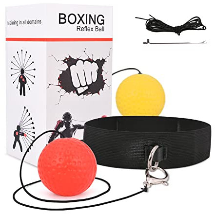 JUNUNDJING Boxing Reflex Ball, 2 React Reflex Ball Plus Fasce Regolabili, Coordinazione Occhio Mano Attrezzature da Allenamento Boxe, Gioco per l'Allenamento dei Tempi di Reazione e della Precisione