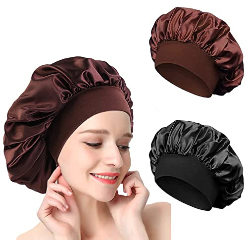 2 Pieces Bonnet Satin Cheveux Nuit, Bonnet en Soie pour Femme