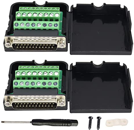 AAOTOKK Adattatore Filettatura DB25 Presa Maschio a 25 Pin/Way Connettore Terminale Femmina, 2-Righe, Con Involucro e Viti (2 Pezzi/Maschio-Con Vite)