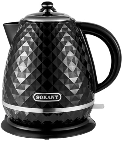 SOKANY SK-1032 2200W Wasserkocher, 1,7L Teekocher, herausnehmbarer Kalkfilter, Auto-Off, Wasserstandsanzeige, 360ºC Basis, Schwarz