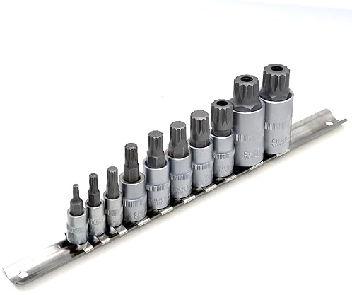 DAKCOS Vielzahn Nuss Satz 1/4, 3/8, 1/2, Innenvielzahn Bit Satz M4 M5 M6 M8 M9 M10 M12 M14 M16 M18, Nüsse aus CR-V, Bit aus S2