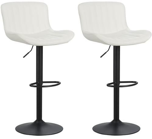 Brigros We Home - Set mit 2 Barhockern, hoch, verstellbar, aus Kunstleder, Küchenhocker, um 360 ° drehbar, Hocker mit Rückenlehne und Fußstütze, Hocker mit Metallsockel, Schwarz (Weiß)
