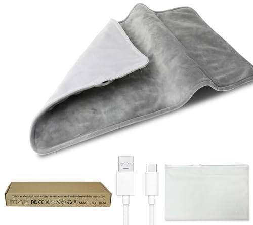 Termoforo Elettrico 30 x 60 cm, Cuscino Riscaldante Elettrico USB Portatile Cuscino Termico Coperta Riscaldante USB Coperta Riscaldante Cuscini Riscaldanti Lavabili per Addome e Ginocchia