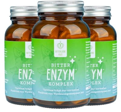 BitterLiebe Bitter Enzym* Komplex Kapseln mit 5 Verdauungsenzymen - gegen Blähungen - mit Papain, Lactase, Alpha-Amylase, Lipase und Protease -3er Set