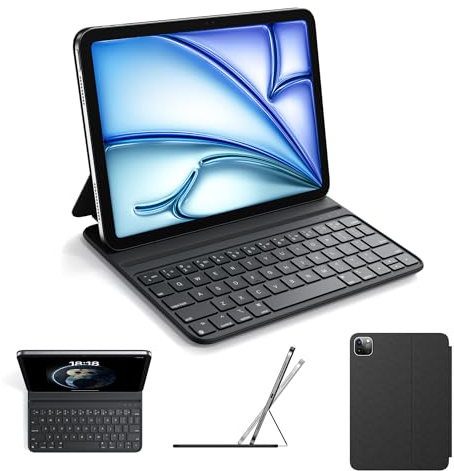 HOU Keyboard Case for iPad Air 11 & Air 5/4 generation Smart Cover Folio | for iPad Pro 11 inch 4th/3rd/2nd/1st generation, Slim & Light, Semi-Silicone, 2 Viewing Angles, Black
