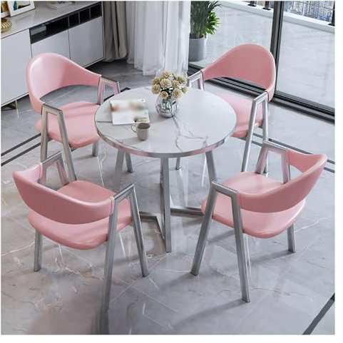 Küchentisch Und Stühle for 4 Personen,Büro Empfangsraum Clubtisch,Runder Tisch Und Vier Stühle,Besprechungstisch,Modernes Esstisch-Set,for Esszimmer,Küche,Restaurant Und Wohnzimmer (Color : Pink, SI