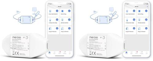 Meross WLAN Schalter Universal WiFi Switch Fernbedienung Sprachsteuerung mit Alexa, Google Assistant und SmartThings, DIY Smart Home für elektrische Haushaltsgeräte, 2500W, 1 St. (Packung mit 2)