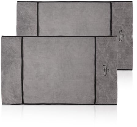 Microfiber Dog Grooming Bath Towel: Super Absorbent Soft Pet Grooming Towel Bath & Shower Supplies - Large Towels to Drying Dog Cat Pets Drying & Grommers (Gray, 2 Pcs)