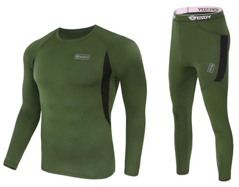 KONG JIMFAN Thermounterwäsche Herren Pullover Herren Reißverschluss Gloves Winter Herren Weihnachtspullover Langlaufski Set Herren Fleeceshirt Herren Schneehose Herren XL(Armeegrün,L)