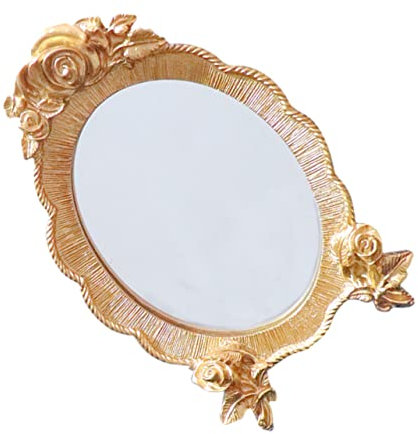 Housoutil Schönheitsspiegel rustikaler Spiegel Goldener Vintage-Spiegel Kommode Golddekor Spiegel im Retro-Stil Kunstspiegel Landhausstil Schminkspiegel Retro-Tisch Make-up-Tools Antiquität