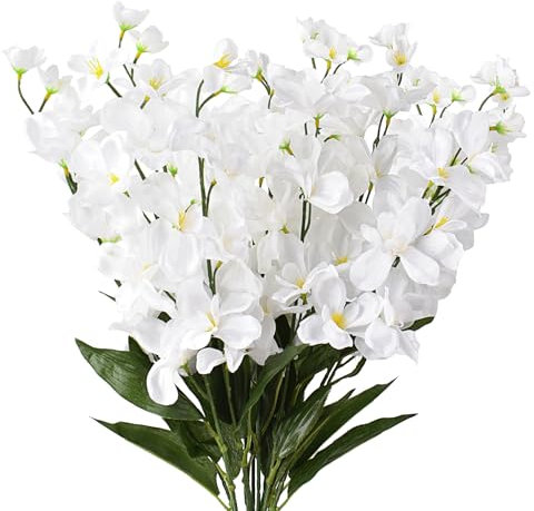 HOKPA 27'' Artificial Orchid Stems, 12Pcs White Silk Turquoise Orchids Flowers for Wedding Bridal Bouquet Boutonniere Wreath Table Centerpiece Outdoor Decor