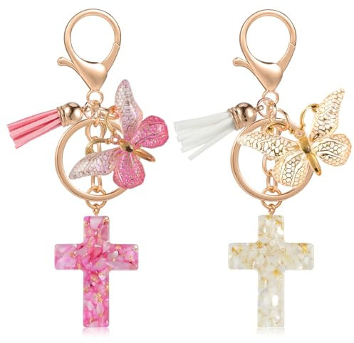 MWOOT 2 Pièces Porteclés Croix Porteclés Bibliques Chrétiens Breloques pour Sacs à Dos et Sacs à Main pour Femmes Filles