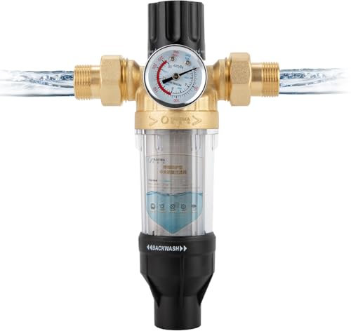Wiederverwendbarer Feinfilter für Leitungswasser - 20MM Wasserfilter, Schützen Sie Ihr Wasser mit dem 40μm Sedimentfilter - Leitungswasserfilter Ideal für Brunnenwasser(1/2 Zoll Druckmesser inklusive)
