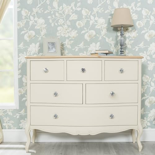 Juliette Chest of Drawers with Crystal Handles | Large Wooden 6 Drawer French Style Chest in Champagne | Fully Assembled Bedroom Furniture (BRF-041-C-DCH)