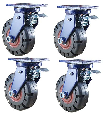 Lenkrollen, drehbar, Schwerlastrollen, 3000 kg, Industrierollen, Lenkrollen, 6-Zoll-Plattenrollen, Gummi, geräuscharme Eisenkerne mit Bremse, Lenkrollen für Möbel, Gerüste, Werkbänke (6 Zoll, 4 Bremse
